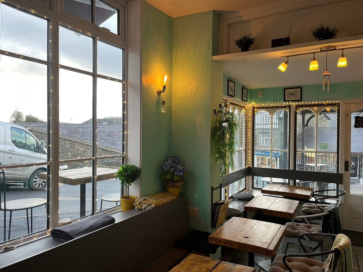 Inside Graze: window tables and fairy lights